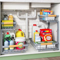 Kitstorack Under Sink Organizer, 2 Tier Under the Sink Storage, Slide out Pull out Cabinet Organizer Shelf, Metal Sliding Drawer for Kitchen Bathroom Pantry Closet Organization Rack, Grey, 1 Pack