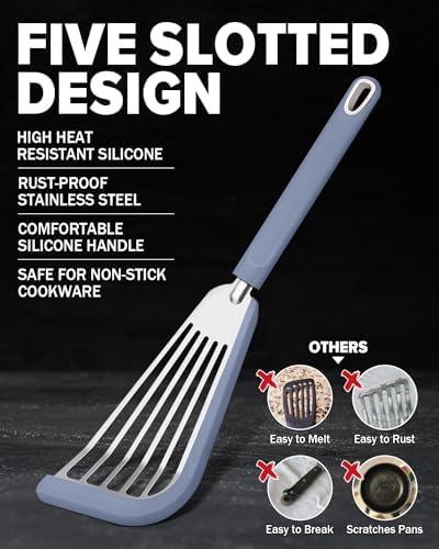 Fish Spatula Turner,Thin Slotted,Stainless Steel With Silicone Edge,2 Pack