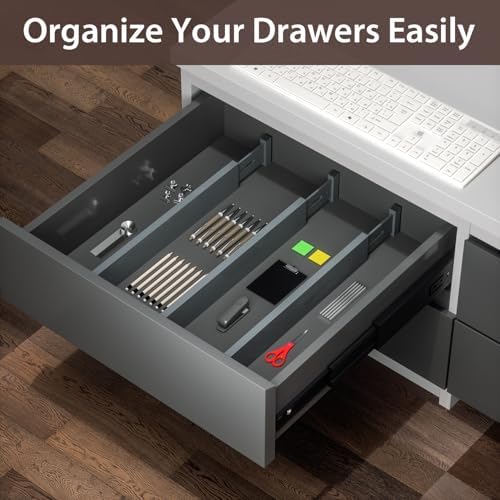 4 Pack Bamboo Drawer Dividers 17-22" Adjustable Kitchen Organizer, Gray