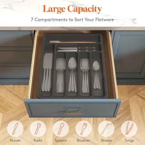 Lifewit Silverware Organizer with Lid, Covered Utensil Tray, 11.3x14.4