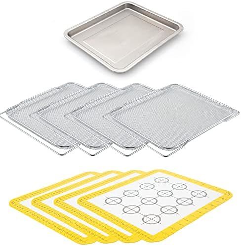 NUWAVE Genuine 9-Piece Ultimate Baking Kit, 1.3” Deep SS Roasting Tray, 4 SS Racks, 4 - 11.5”x13” Silicone Baking Mats, Compatible w/ All Bravo XL Air Fryer Oven Models 20801,20802, 20811, 20850