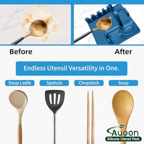 AUOON Silicone Utensil Rest with Lid Holder, Large, Fog Blue