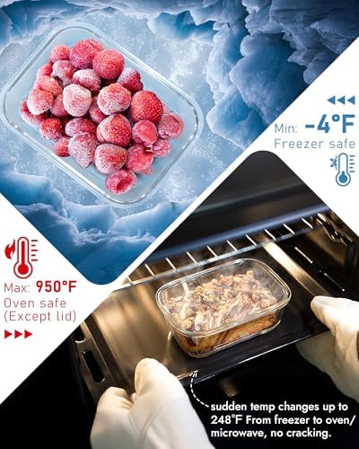 12-Pack Glass Containers with Tempered Lids – Borosilicate, Oven-Safe(-4°F~950°F), Airtight, BPA-Free, Multi-Size for Meal Prep, Dishwasher Safe, 1.6 cups to 6.4 cups (Gray)