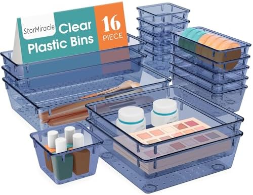 16 PCS Drawer Organizer Set, 5 Size Bathroom and kitchen organizer Trays