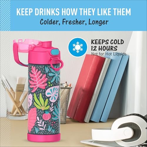 THERMOS FUNTAINER Water Bottle with Spout, 16oz, Tropical Foliage