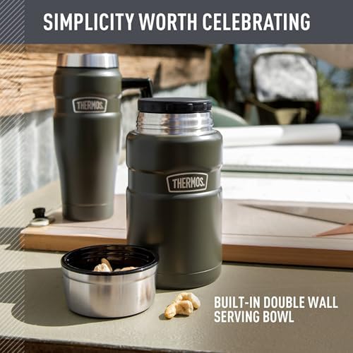 THERMOS Stainless King Food Jar with Bowl, 24oz, Matte Steel