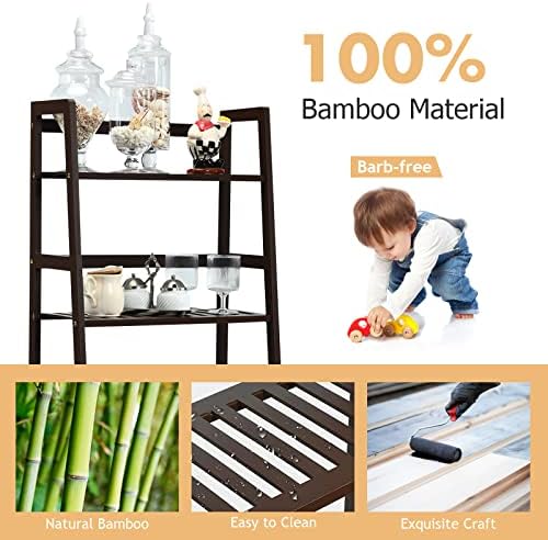 COSTWAY 4-Tier Ladder Shelf, Bamboo Plant Stand Rack