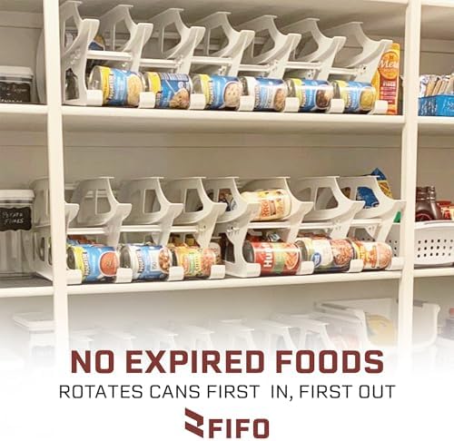 FIFO Countertop Mini Can Tracker Holds 30 Standard 10-24 Oz Can Sizes, White| Stackable & Adjustable Can Organizer for Pantry, USA Made, White