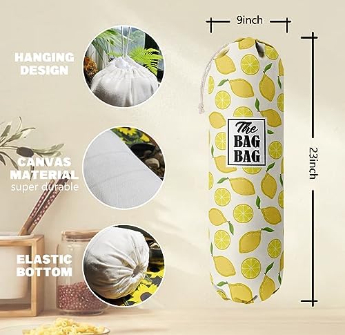 C-1 Lemon Grocery Bags Holder & Organizer - Wall Mount Plastic Bags Storage Container Dispenser - Kitchen Gifts For Women, Family & Friends