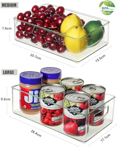 Heyuzb Set of 8 Clear Fridge Organizer Bins, Stackable Refrigerator Organizers and Storage for Fridge, Freezer, Pantry, BPA Free
