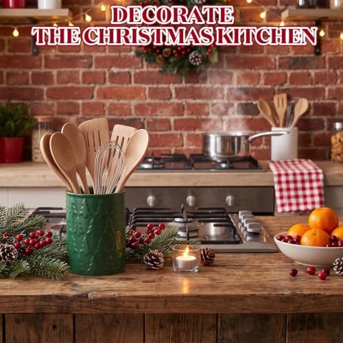Yungyan Christmas Tree Utensil Holder for Kitchen Holiday, Green, Ceramic