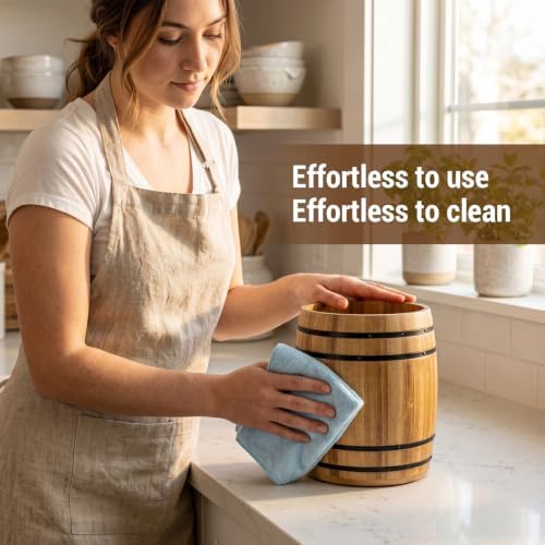 MyGift Wine Barrel Design Kitchen Utensil Crock, Light Brown Solid Bamboo Wood Cooking Tool Holder
