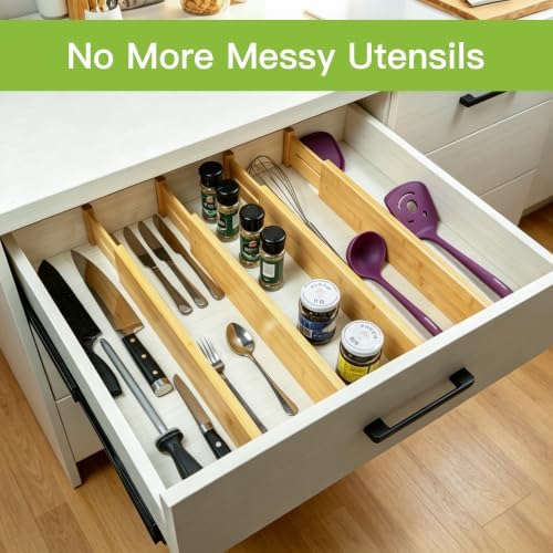 Utoplike Kitchen Drawer Divider, Expandable Bamboo Drawers Organizer 3.2" H