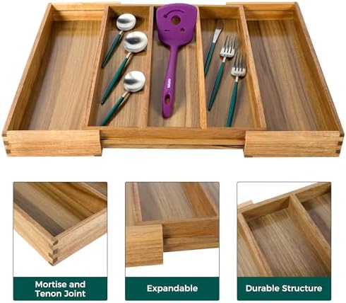 Utoplike Acacia Kitchen Drawer Organizer Expandable, Utensils Cutlery Tray