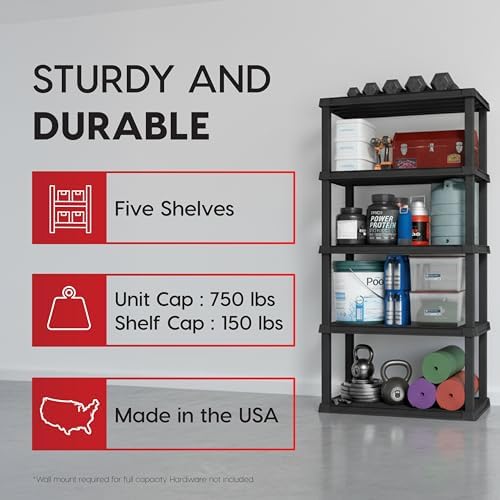 IRIS USA Plastic Storage Shelves |Made in USA| 73"H x 36"W x 18"D - Black