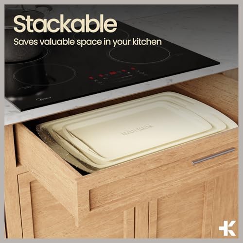 Bakken Swiss - Bakeware Set – 6 Piece – Stackable, Deluxe, Non-Stick Baking Pans for Professional and Home Cooking – Carbon Steel, White Stone Coating