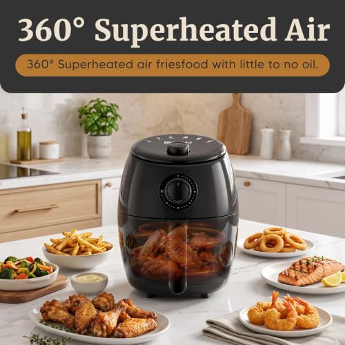Elite Gourmet 2.1Qt Personal Air Fryer, 1000W, Oil-Less, Compact Design