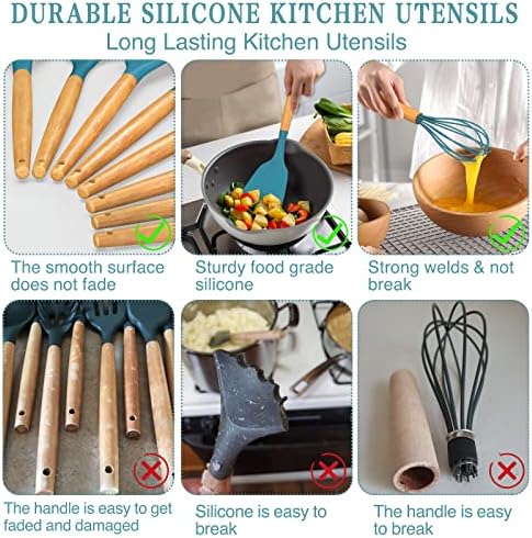 Umite Chef Kitchen Cooking Utensils Set, 33 pcs Non-stick Silicone Utensils Spatula Set with Holder, Silicone Kitchen Gadgets Utensil Set(Dark Blue)