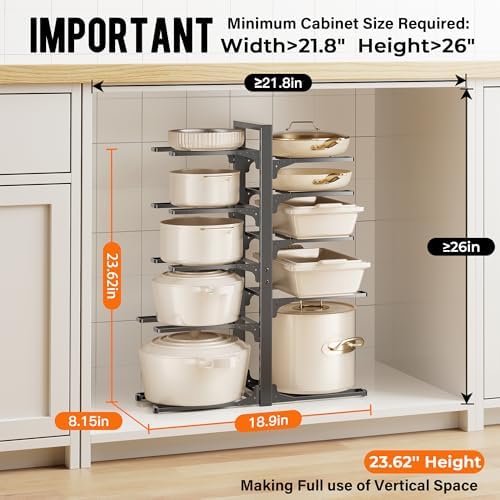 MUDEELA 10-Tier Pots and Pans Organizer under Cabinet, 23.62" H Heavy Duty