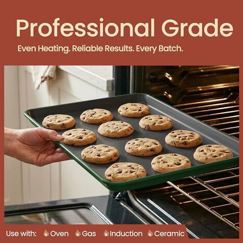 Bakken 8-Piece Ceramic Coated Bakeware Sets, Nonstick Aluminized Steel Pans with Muffin, Loaf, Cake, Roasting Pan, & Cooling Rack, Oven Safe Up To 500°F, Dishwasher Safe, BPA, PTFE & PFAS Free, Green