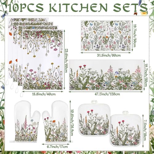 Fanfanwin 10 Pcs Wildflower Kitchen Decor Set, Floral Kitchen Towels