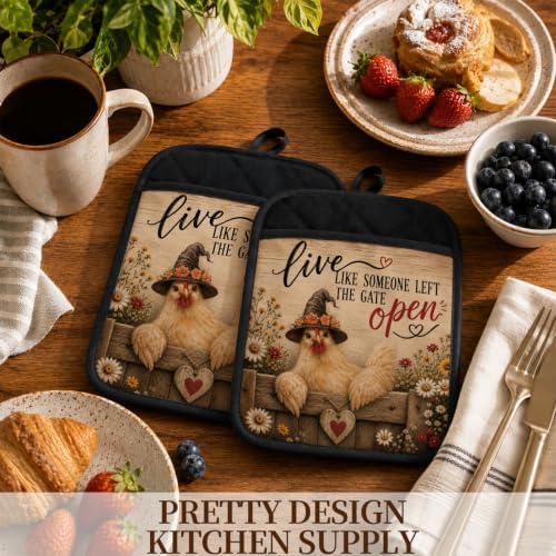 Farmhouse Halloween Chicken Pot Holders for Kitchen 2 Pack Set