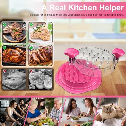 Chicken Shredder Tool Twist Large Meat Shredder with Brush&Fork, Hot Pink