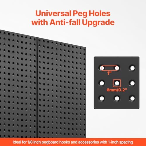 VEVOR Metal Pegboard Panels, 24" x 12" Pegboard, 4 Panels, Heavy Duty Steel Peg Board Wall Organizer, for Living Room Garage Tool Storage Workbench Office Organization Craft Room Kitchen Home, Black