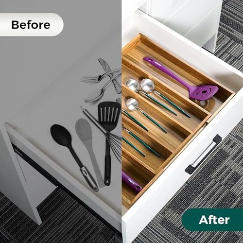 Utoplike Acacia Kitchen Drawer Organizer Expandable, Utensils Cutlery Tray