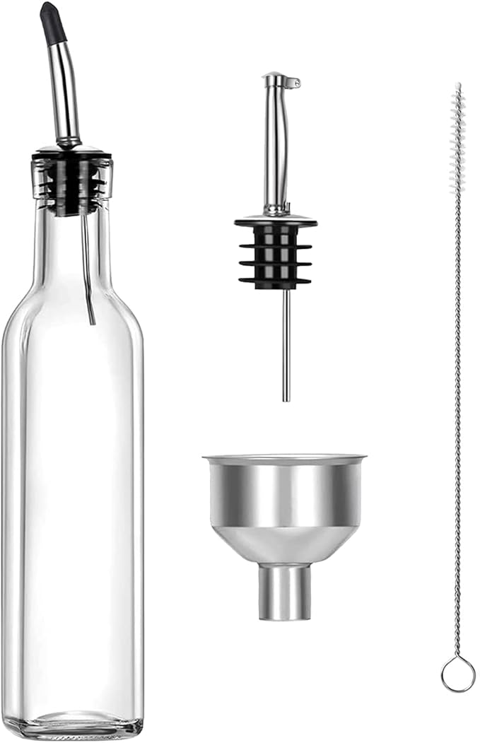 Olive Oil Dispenser 8 Oz, Oil Vinegar Cruet, Square Tall Glass Bottle by Gusnilo
