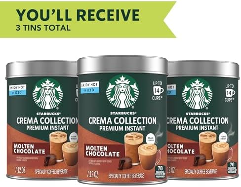 Starbucks Crema Collection Premium Instant Molten Chocolate Flavored Instant Coffee, 100% Arabica Beans, 3 Tins (7.12 Oz Each) 1.34 lb.
