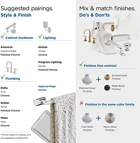 Amerock BH3601226 | Chrome Towel Ring | 7-7/16 inch (189 mm) Width Towel Holder | Highland Ridge | Hand Towel Holder for Bathroom Wall | Small Kitchen | Bath Accessories