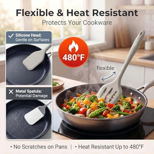 Vayvnt Silicone Kitchen Utensils Set, 10PCS Heat Resistant Utensils, Khaki