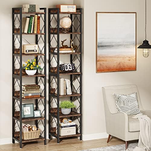 Tribesigns 78.7 Inch Tall Skinny Narrow Bookshelf Bookcase, Brown