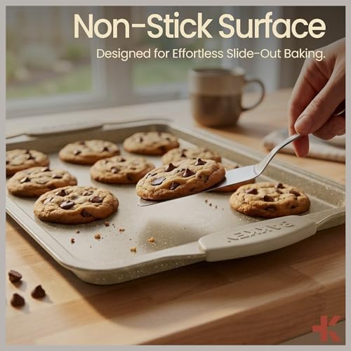 BAKKENMASTER 6-Piece Deluxe Nonstick Baking Pan Set - Professional Grade Carbon Steel Bakeware with White Marble Coating & Silicone Handles