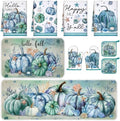 Fanfanwin 10 Pcs Fall Pumpkin Kitchen Decor Set Kitchen Towels Pot Holders Oven Mitts and Rugs Set Thanksgiving Towels for Baking Cooking BBQ Autumn Home(Ocean Pumpkin,Navy Blue,10)