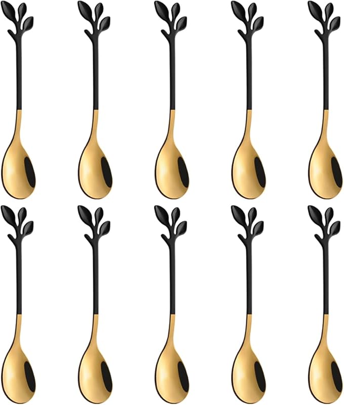 AnSaw Small Coffee Spoon Holder Set, 4.7" Mini Leaf Dessert Spoon, Stainless - Image 4