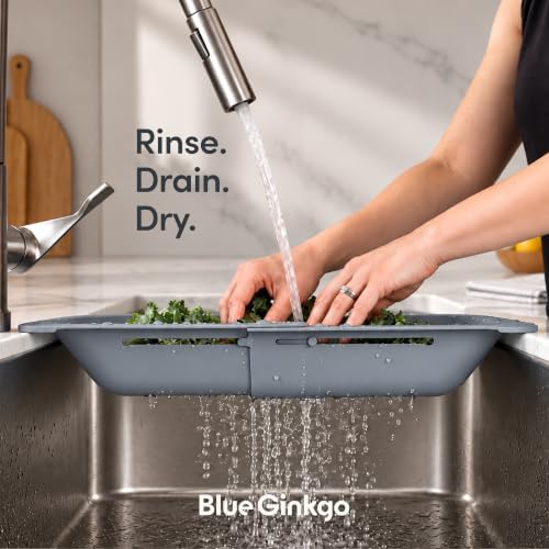 Blue Ginkgo Over Sink Colander, Extendable Kitchen Strainer, 2-Pack, Mix