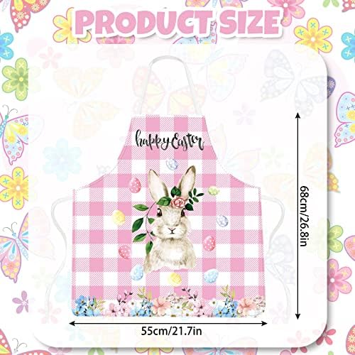 Whaline 4 Pack Happy Easter Aprons Buffalo Plaid Chef Cooking Aprons Colorful Bunny Egg Flower Adjustable Washable Kitchen Apron Collection for Spring Dinner Baking BBQ Grilling Supplies
