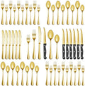 48 Pcs Gold Silverware Set with Steak Knives, Stainless Steel Flatware Cutlery Set for 8, Kitchen Tableware Sets, Utensil Sets for Home and Restaurant, Dishwasher Safe