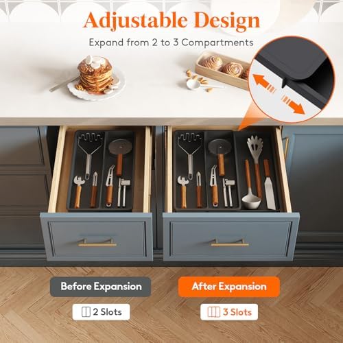 Lifewit Utensil Organizer for Kitchen Drawer, Expandable Cooking Tray