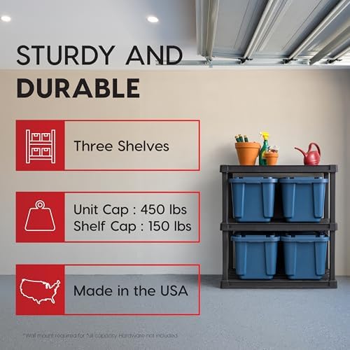 IRIS USA Plastic Storage Shelves |Made in USA| 38"H x 36"W x 18"D - Black