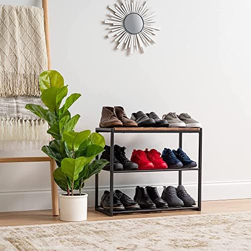IRIS USA 3-Tier Shoe Rack, Holds 6 Pairs, Wood Metal Bench