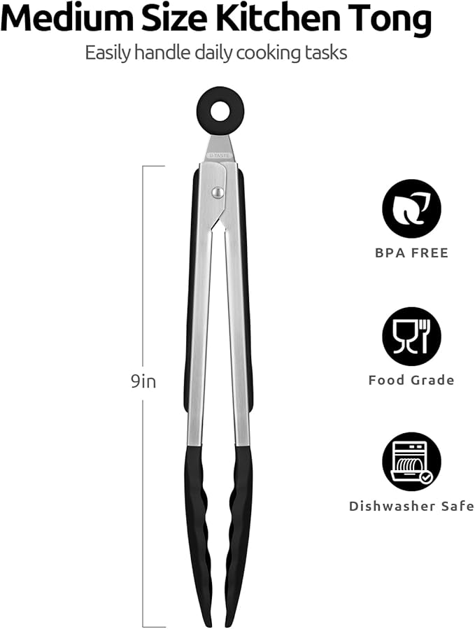 600ºF Heat Resistant Kitchen Tongs: U-Taste 9 inch Silicone Cooking Tong - Image 2