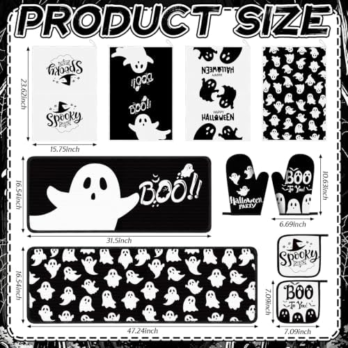 Fanfanwin 10 Pcs Halloween Kitchen Decor Set, Black White Ghost, Boo