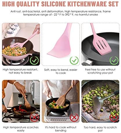 Pink Kitchen Utensils Set-12 Pieces Silicone Cooking Utensils Set