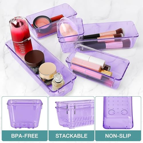 13 PCS Drawer Organizer Set, 5 Size Bathroom and kitchen organizer Trays