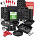 NutriChef 42-Piece Nonstick Bakeware Set | Carbon Steel Baking Pans Set with Oven Mitts, Muffin Trays, Cookie Sheets, Loaf Pan, & Accessories for Cakes, Pizza & Bread.