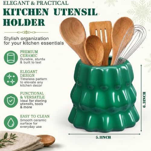 Yungyan Ceramic Christmas Tree Shaped Utensil Holder Kitchen Accessories