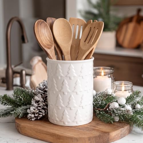 Yungyan Ceramic White Christmas Tree Utensil Holder for Kitchen
